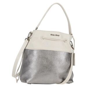 Miu Miu Drawstring Satchel Leather Silver Leather Handbag (Pre-Owned)